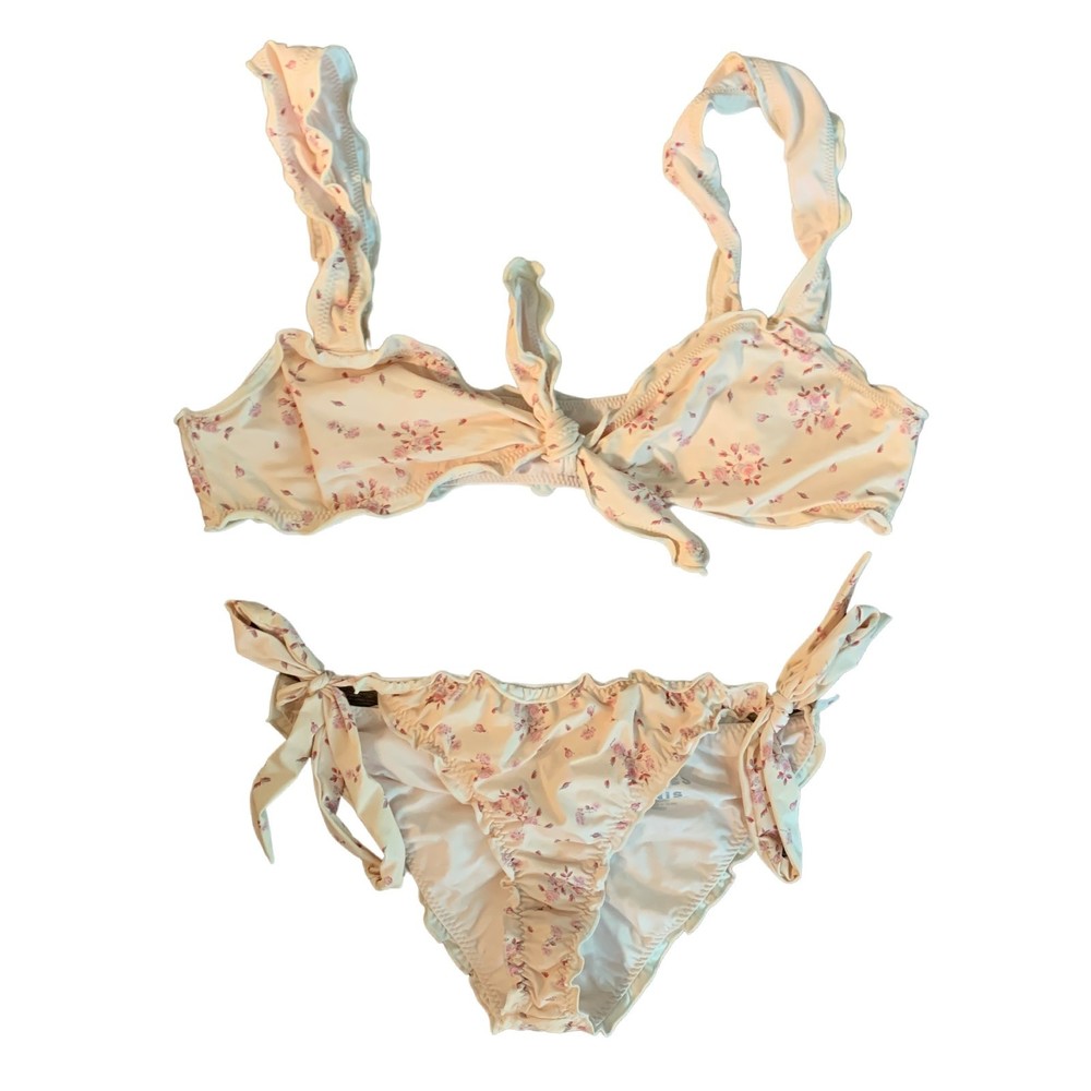 Frankie's Bikini's | Colby Bikini Set Floral Ruffle Bow in Sweet Rose Size XL